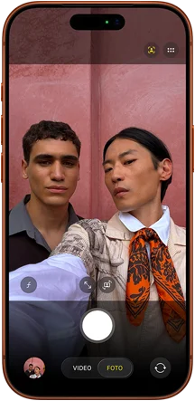 iPhone 17 Pro, parte frontal, funcionalidad Encuadre Centrado para fotos